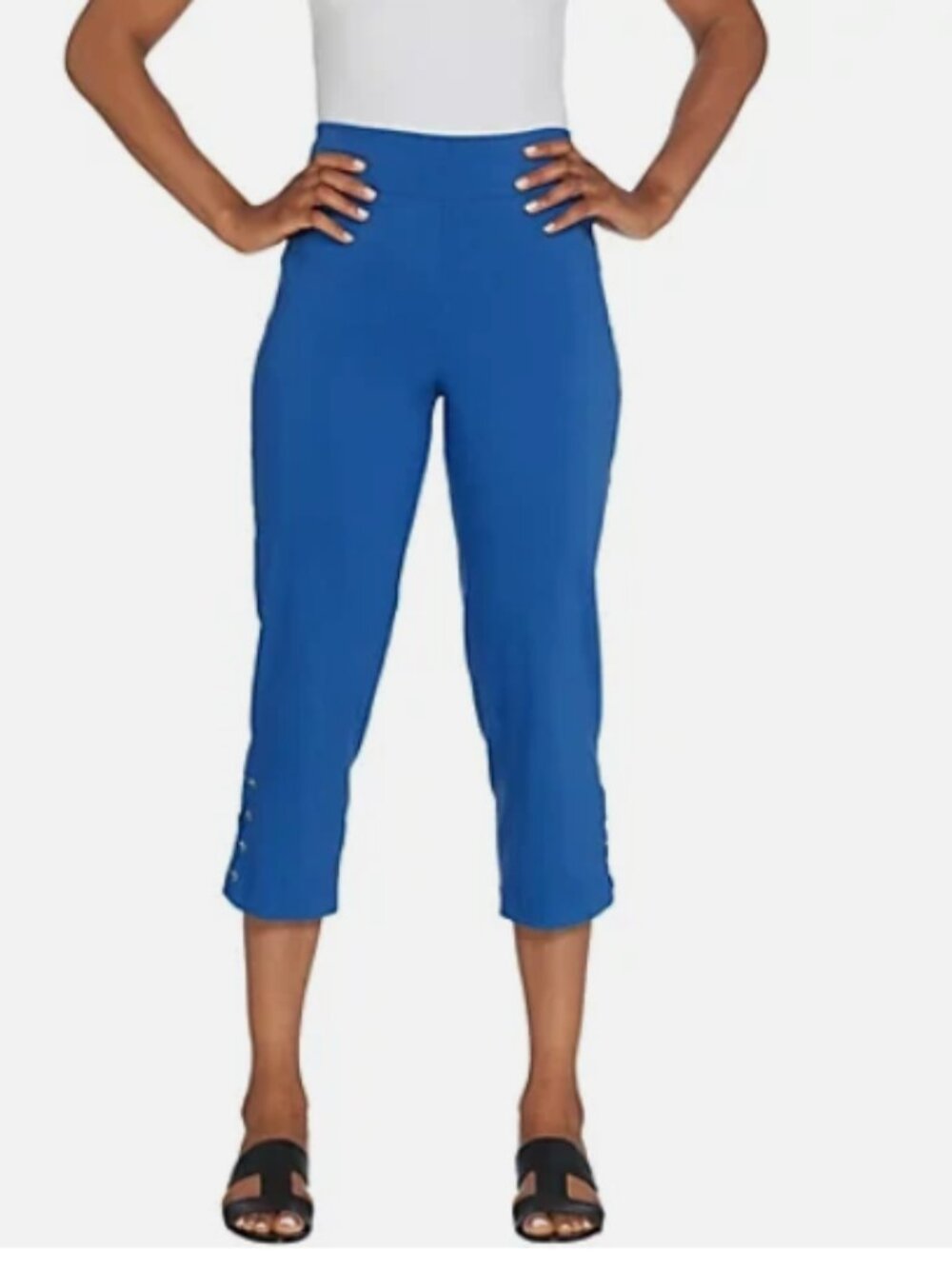 Joan Rivers Pull-On Cropped Pants with Lace Up Detail-Cadet Blue-Pet 3X-A301920